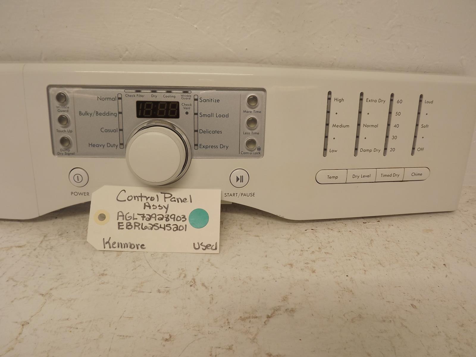 Kenmore Dryer AGL72928903 EBR62545201 Control Panel Assy Used Kenmore Dryer AGL72928903 EBR62545201 Control Panel Assy Used